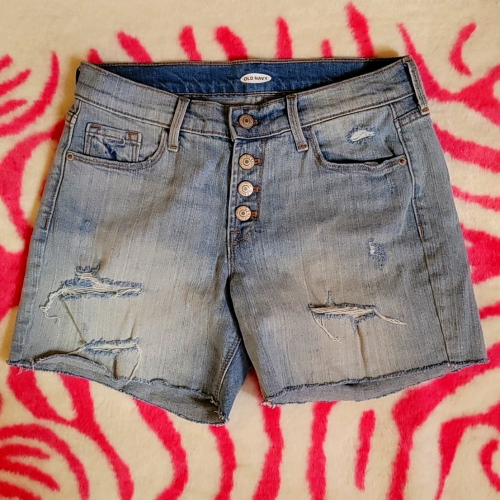 Old Navy Button Fly Distressed Denim Shorts with stretch size 4.